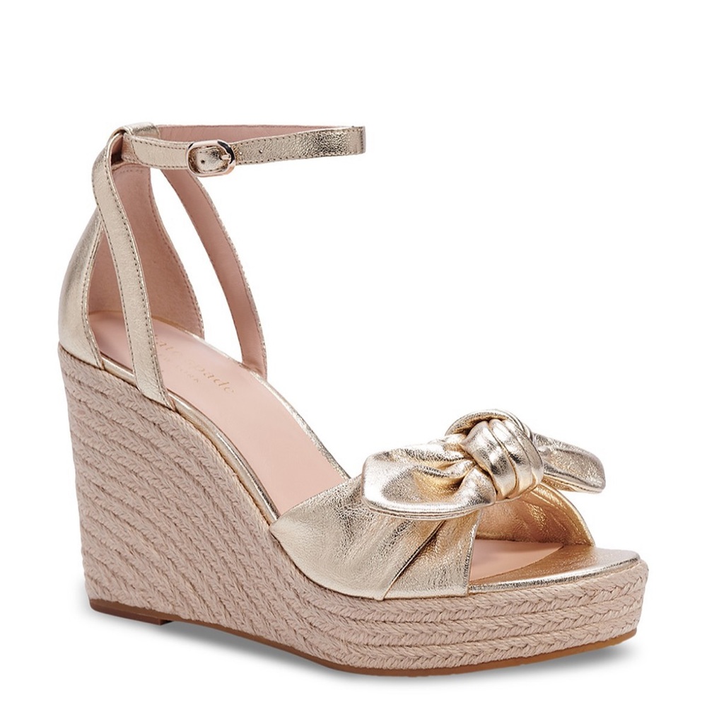 Kate Spade New York Tianna Metallic Gold Leather Wedge Espadrille Sandals size 8
